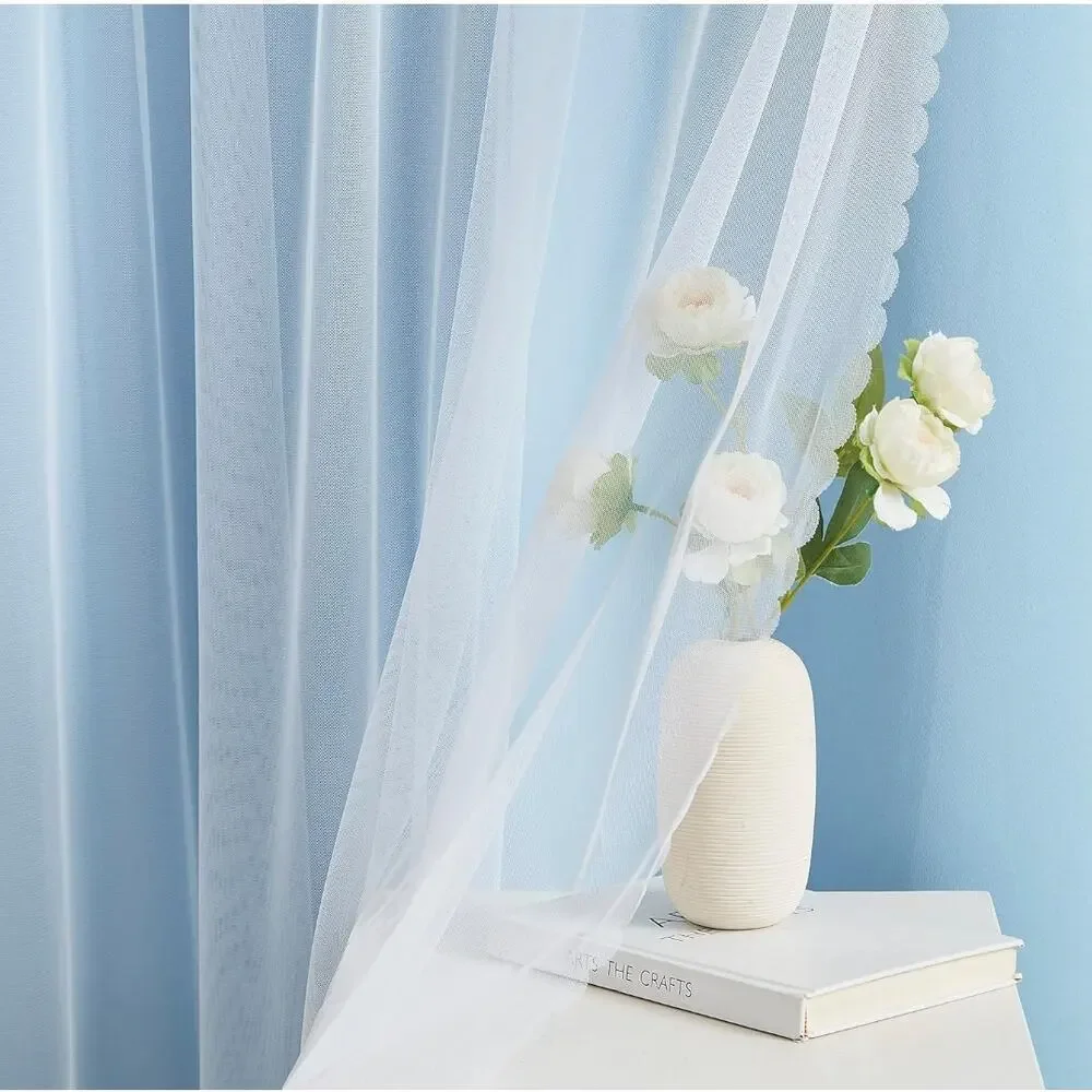 NEW Bujasso Double Layer 80% Blackout Curtains with Sheer Overlay, Sky Blue 84